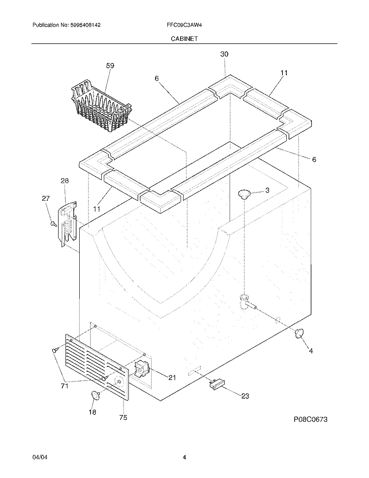CABINET Diagram and Parts List for FFC09C3AW4  Frigidaire Freezer
