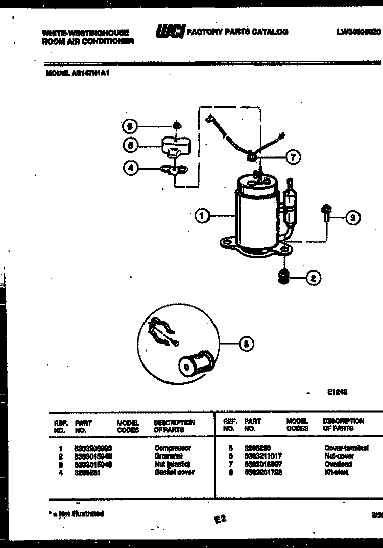 COMPRESSOR PARTS Diagram and Parts List for AS147N1A1  Frigidaire Air Conditioner