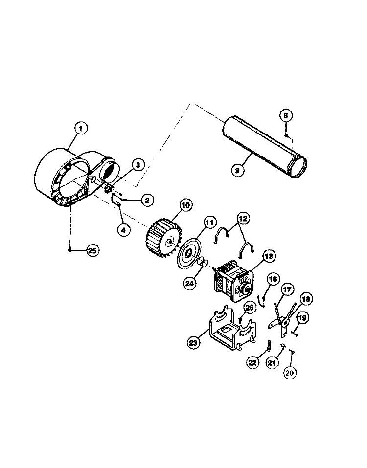 MOTOR, FAN HOUSING AND EXHAUST DUCT Diagram and Parts List for FDG546DBD1  Frigidaire Dryer