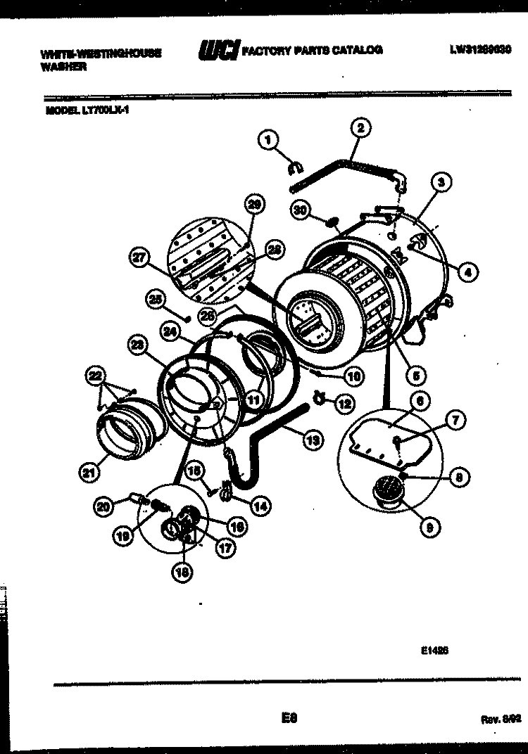 TUB AND COMPONENT PARTS Diagram and Parts List for LT700LXW1  Frigidaire Washer