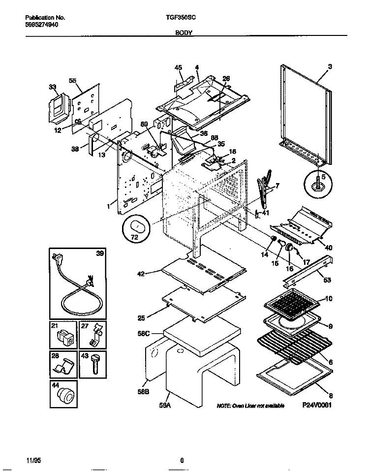 BODY Diagram and Parts List for TGF350SCWB  Tappan Range