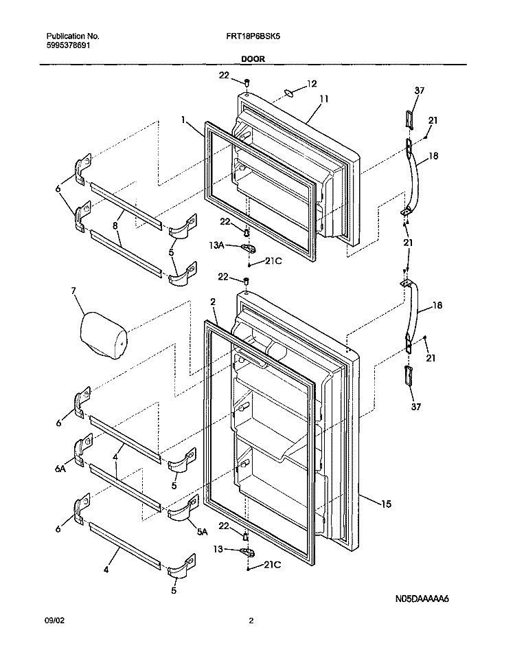 DOORS Diagram and Parts List for FRT18P6BSK5  Frigidaire Refrigerator