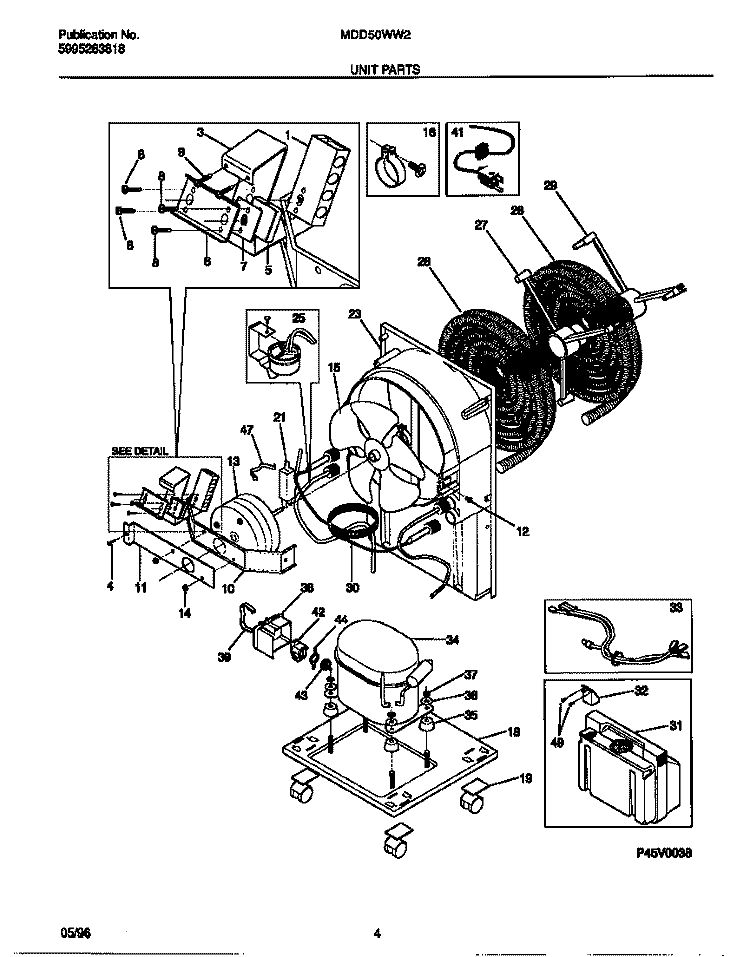 UNIT PARTS Diagram and Parts List for MDD50WW2  Frigidaire Dehumidifier
