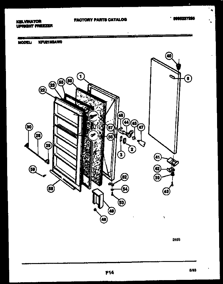 DOOR PARTS Diagram and Parts List for KFU21M3AW0  Kelvinator Freezer