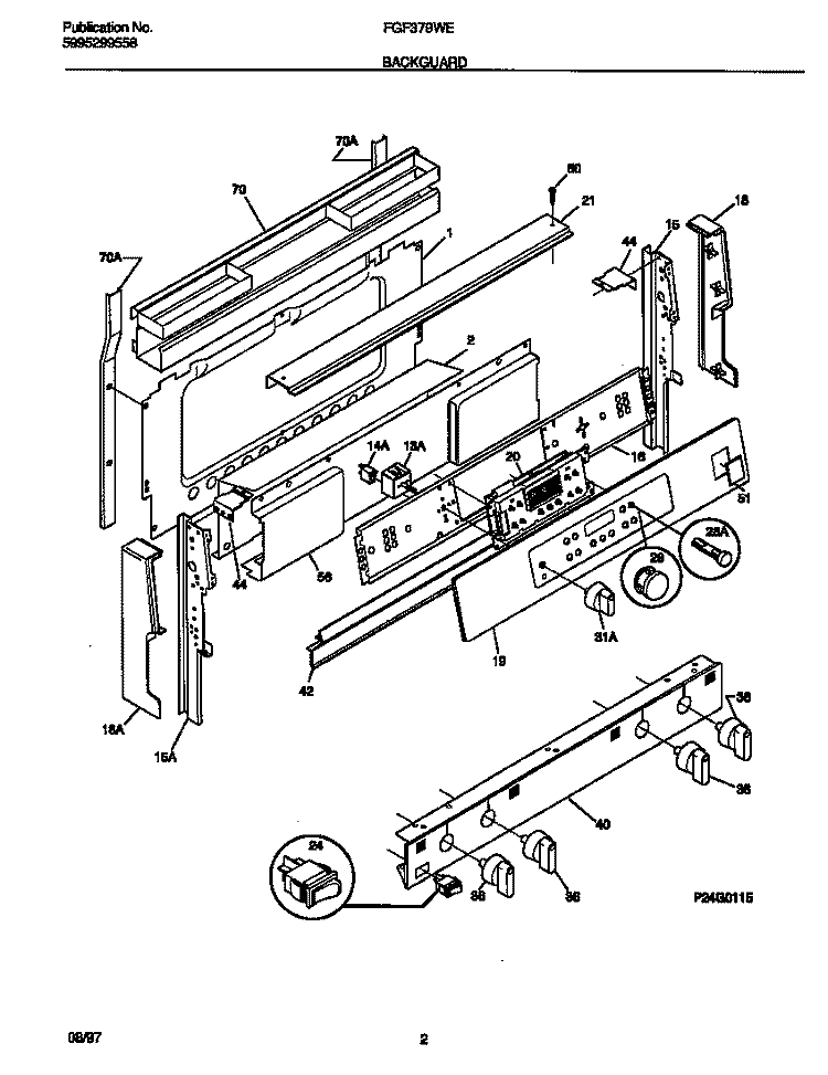 BACKGUARD Diagram and Parts List for FGF379WESG  Frigidaire Range
