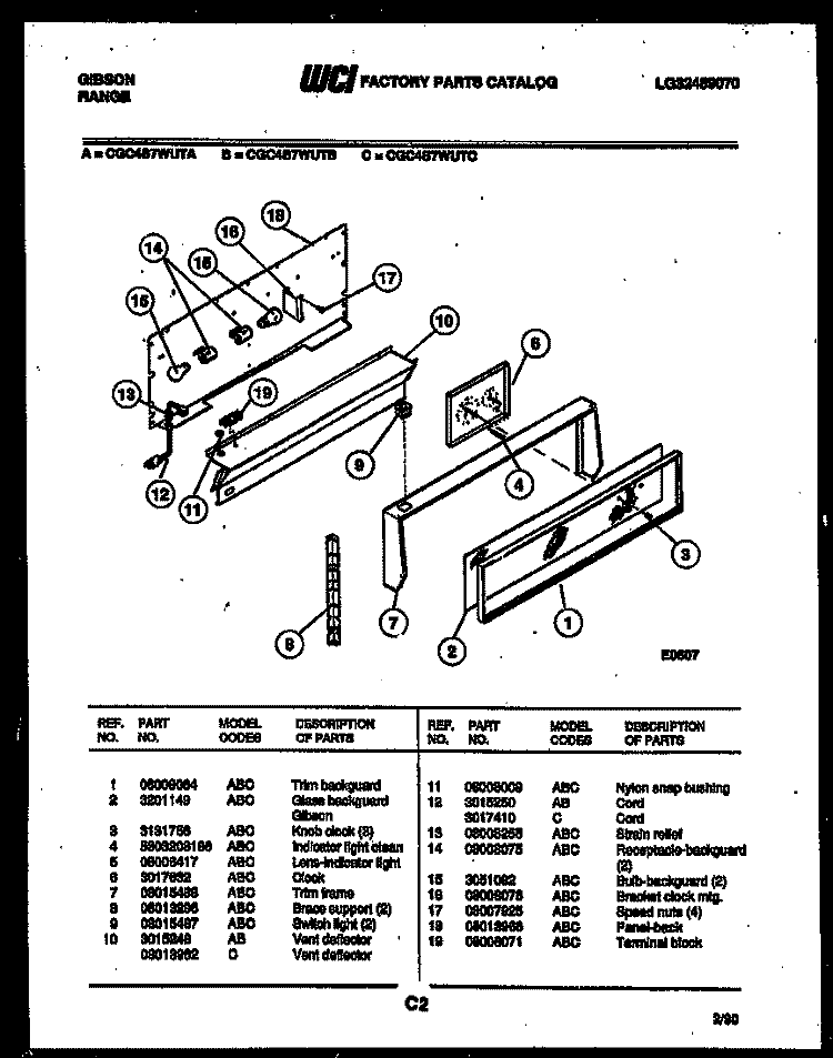 BACKGUARD Diagram and Parts List for CGC4S7WUTC  Gibson Range