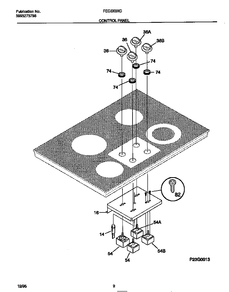 CONTROL PANEL Diagram and Parts List for FEC3X9XCBB  Frigidaire Cooktop