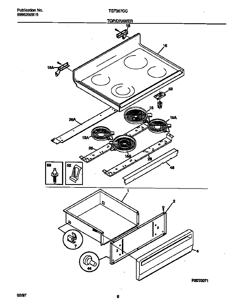 TOP / DRAWER Diagram and Parts List for TEF367CCTD  Tappan Range