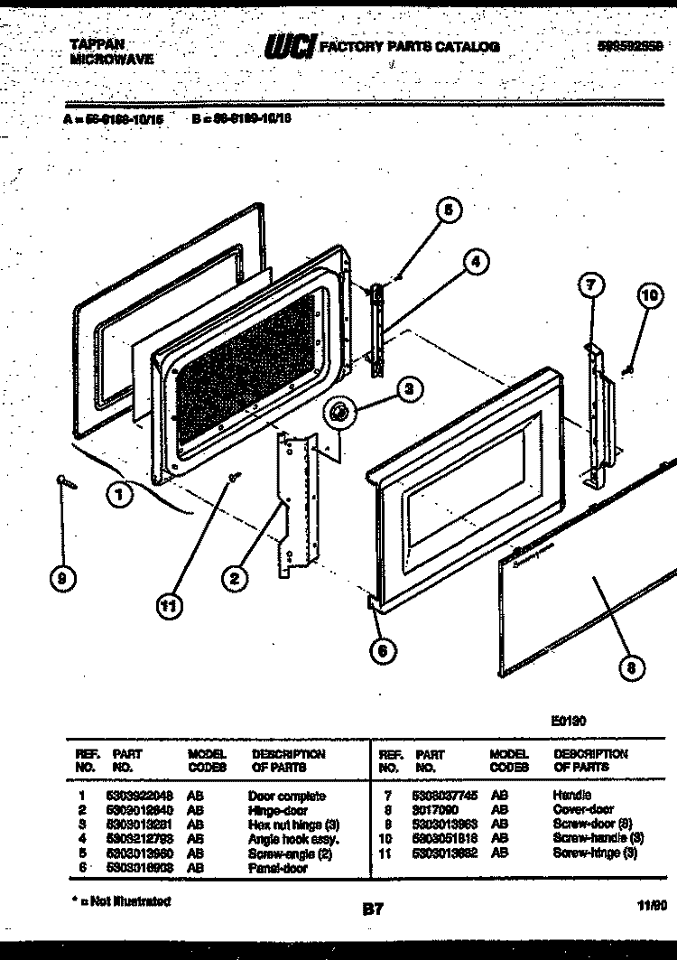 DOOR PARTS Diagram and Parts List for 56-9189-10-15  Tappan Microwave