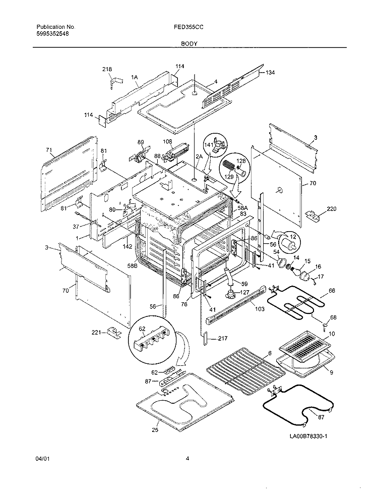 BODY Diagram and Parts List for FED355CCBJ  Frigidaire Range