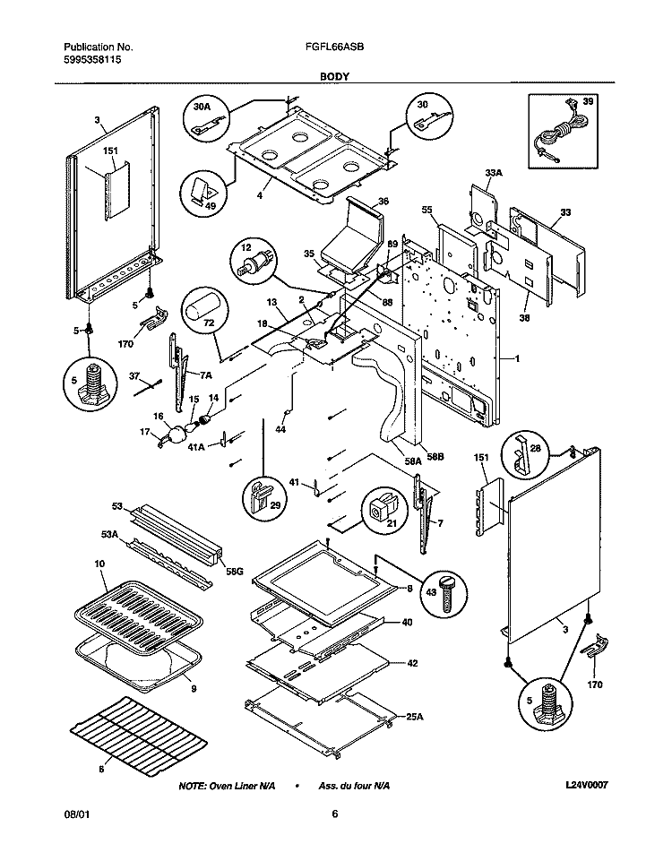 BODY Diagram and Parts List for FGFL66ASB  Frigidaire Range