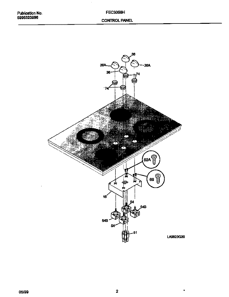 CONTROL PANEL Diagram and Parts List for FEC30S8HSA  Frigidaire Cooktop