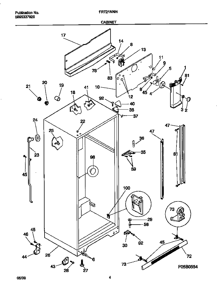 CABINET Diagram and Parts List for FRT21NNHB4  Frigidaire Refrigerator