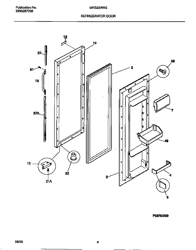 REFRIGERATOR DOOR Diagram and Parts List for MRS22WRED1  Frigidaire Refrigerator