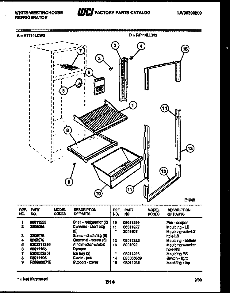 SHELVES AND SUPPORTS Diagram and Parts List for RT114LCD3  Frigidaire Refrigerator