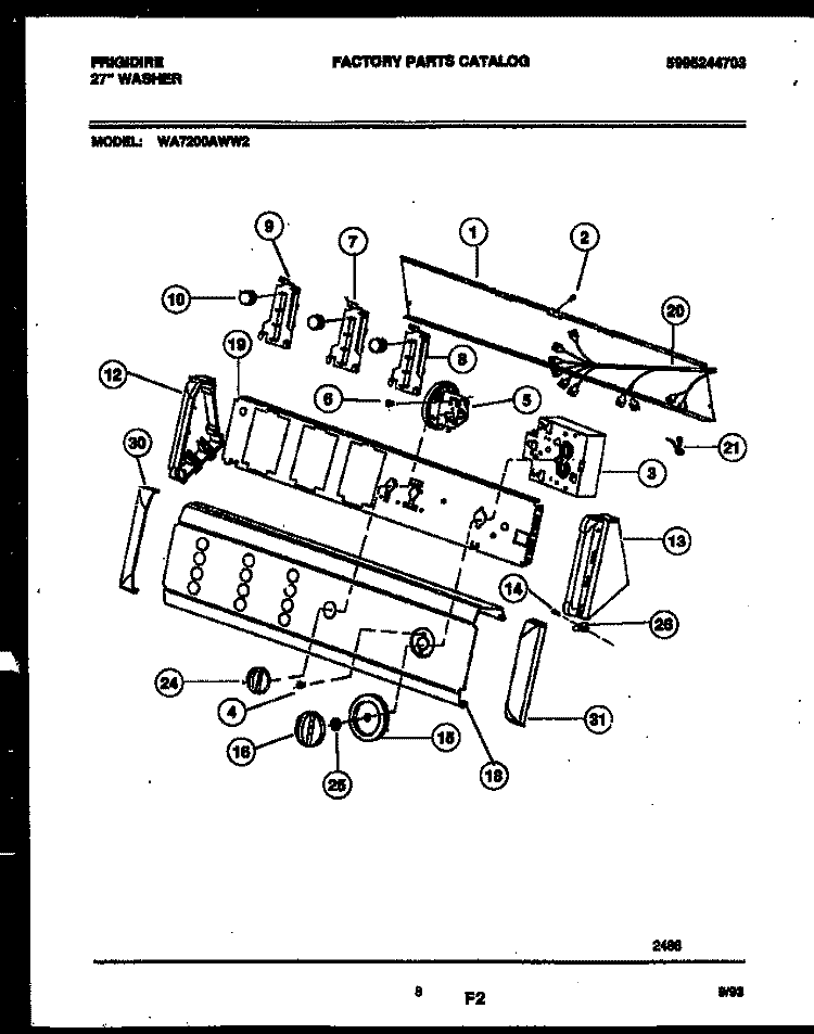 CONSOLE AND CONTROL PARTS Diagram and Parts List for WA7200AWW2  Frigidaire Washer