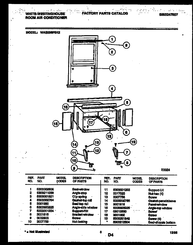 CABINET AND INSTALLATION PARTS Diagram and Parts List for WAS256P2K2  Frigidaire Air Conditioner