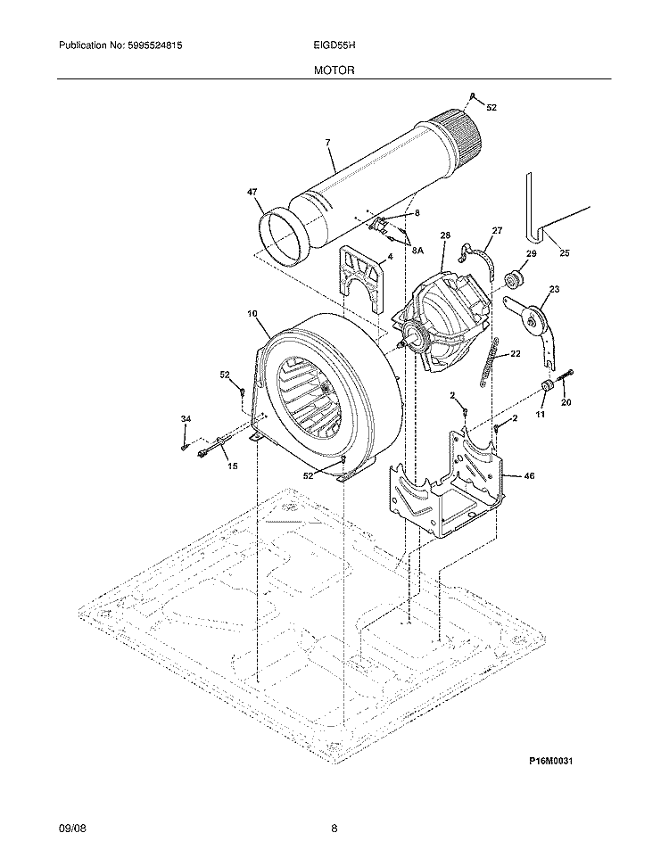 MOTOR Diagram and Parts List for EIGD55HIW0  Electrolux Dryer