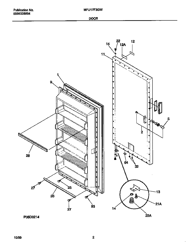 DOOR Diagram and Parts List for MFU17F3GW6  Frigidaire Freezer