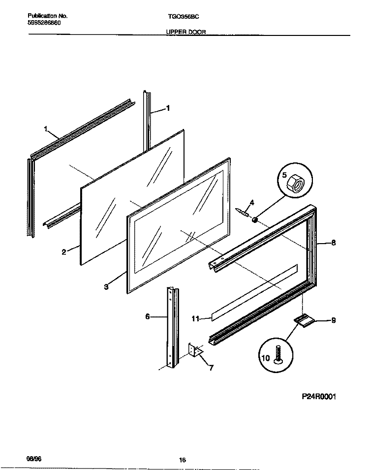 UPPER DOOR Diagram and Parts List for TGO356BCDC  Tappan Range