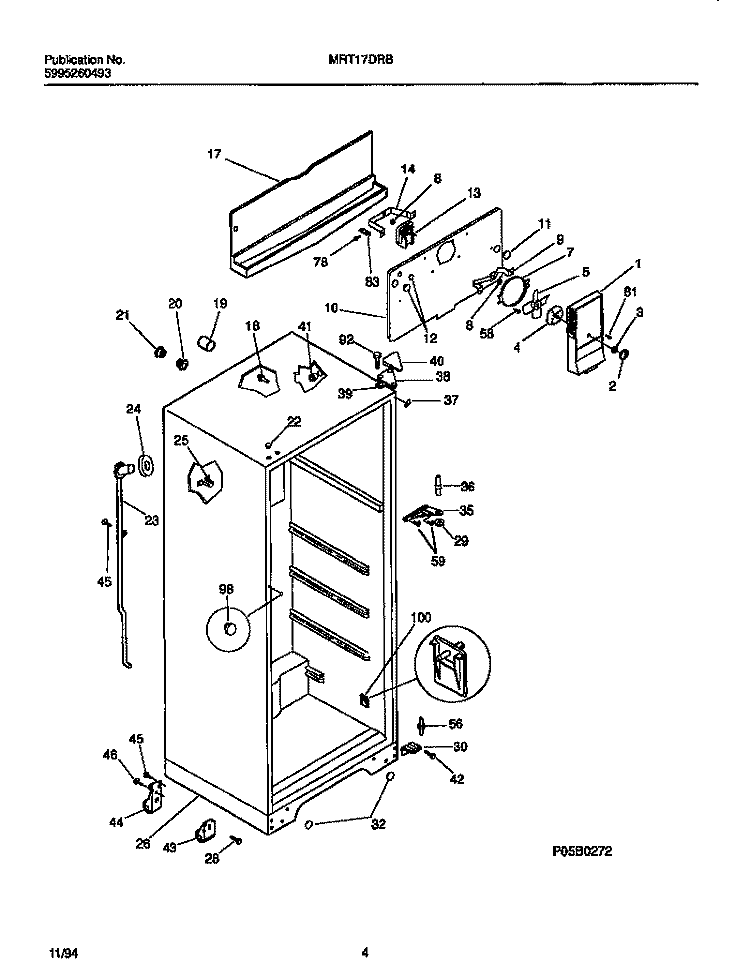CABINET W / FAN ASSEMBLY Diagram and Parts List for MRT17DRBD2  Frigidaire Refrigerator
