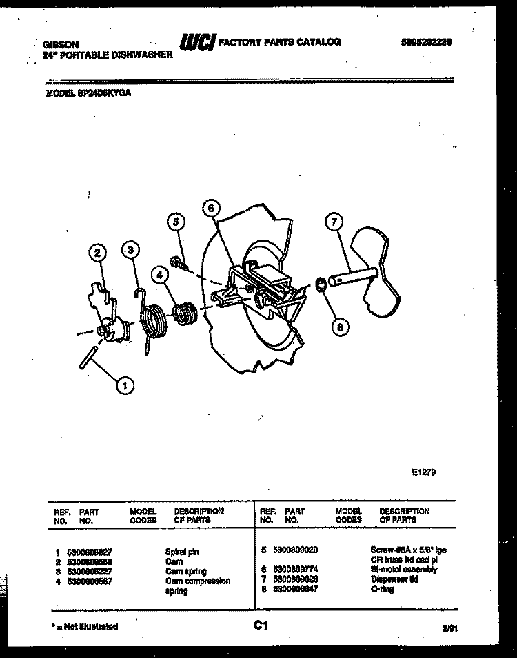 CAM Diagram and Parts List for SP24D5KYGA  Gibson Dishwasher