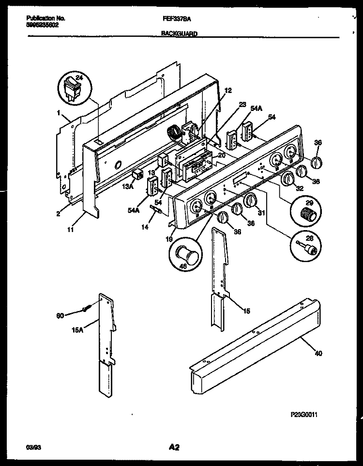 BACKGUARD Diagram and Parts List for FEF337BADA  Frigidaire Range