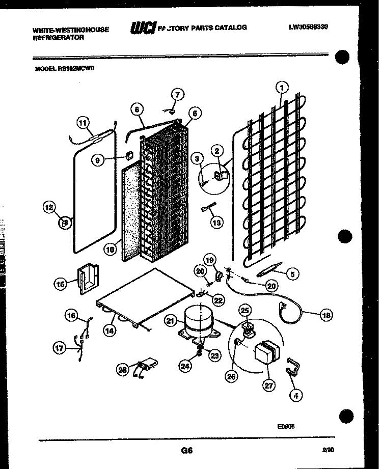 SYSTEM AND AUTOMATIC DEFROST PARTS Diagram and Parts List for RS192MCF0  Frigidaire Refrigerator