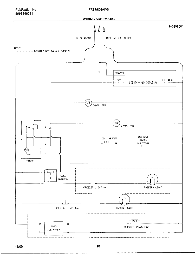 WIRING SCHEMATIC Diagram and Parts List for FRT18C4AW0  Frigidaire Refrigerator