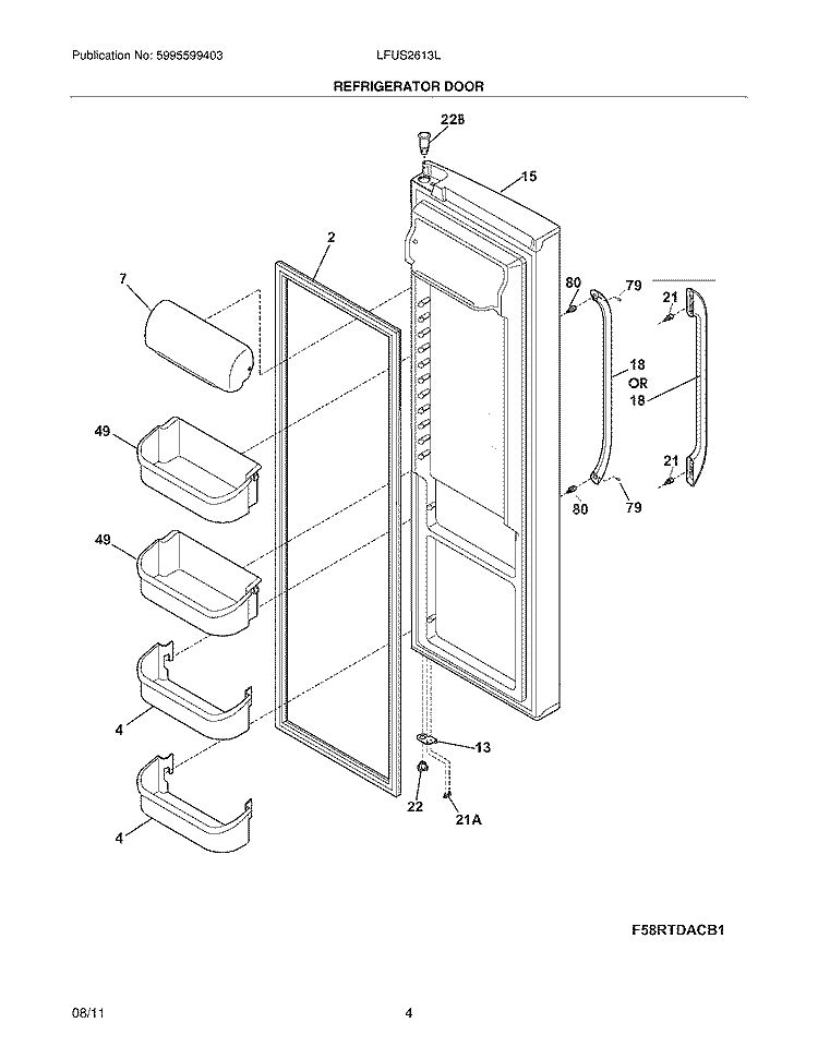 REFRIGERATOR DOOR Diagram and Parts List for LFUS2613LF3  Frigidaire Refrigerator
