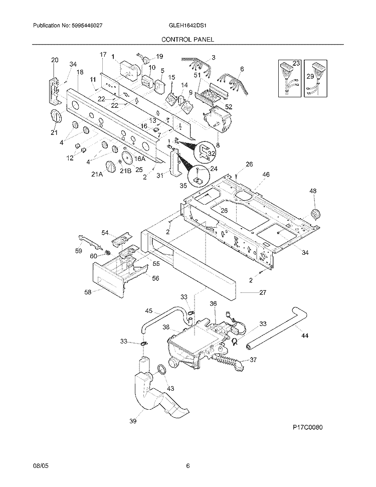 CONTROL PANEL Diagram and Parts List for GLEH1642DS1  Frigidaire Washer Dryer Combo
