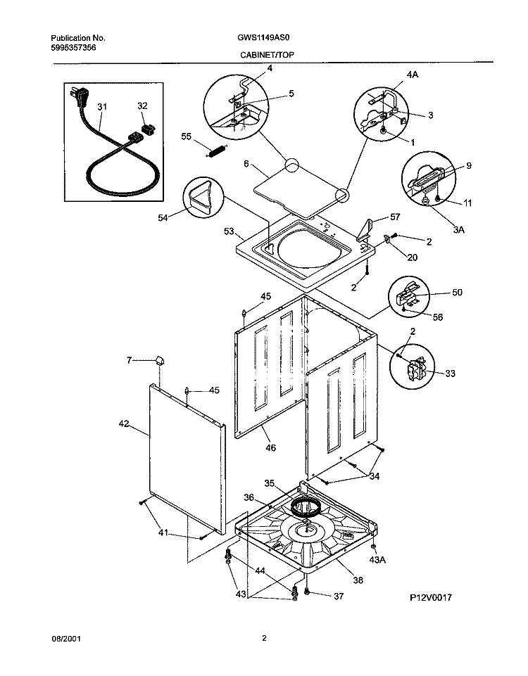 WSHR CAB, TOP Diagram and Parts List for GWS1149AS0  Gibson Washer