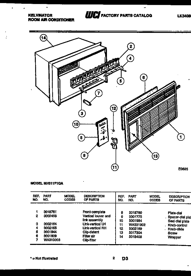 CABINET PARTS Diagram and Parts List for MH311F1QA  Kelvinator Air Conditioner