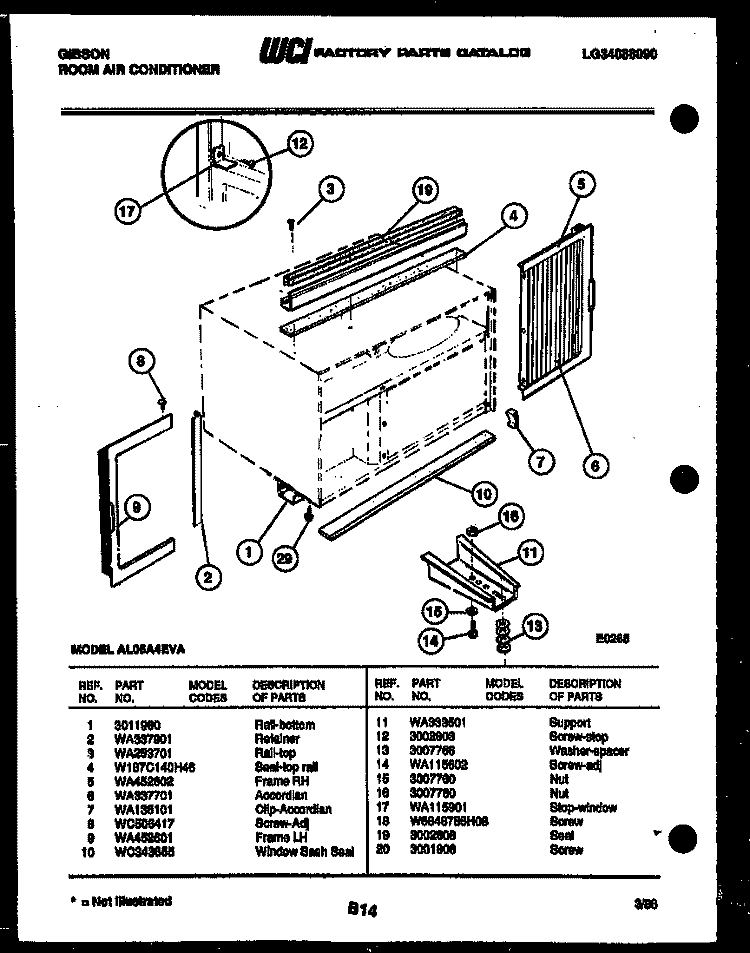 CABINET AND INSTALLATION PARTS Diagram and Parts List for AL05A4EVA  Gibson Air Conditioner