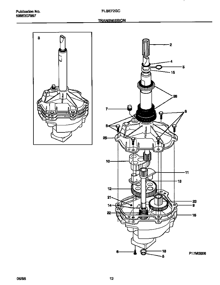 TRANSMISSION Diagram and Parts List for FLSE72GCS8  Frigidaire Washer Dryer Combo