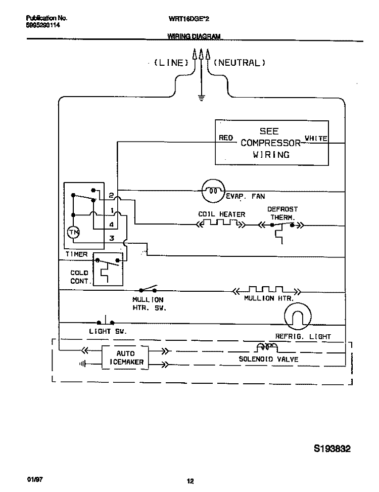 WIRING DIAGRAM Diagram and Parts List for WRT16DGEW2  Frigidaire Refrigerator