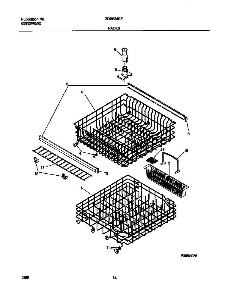 RACKS Diagram and Parts List for GDB634RFS1  Gibson Dishwasher