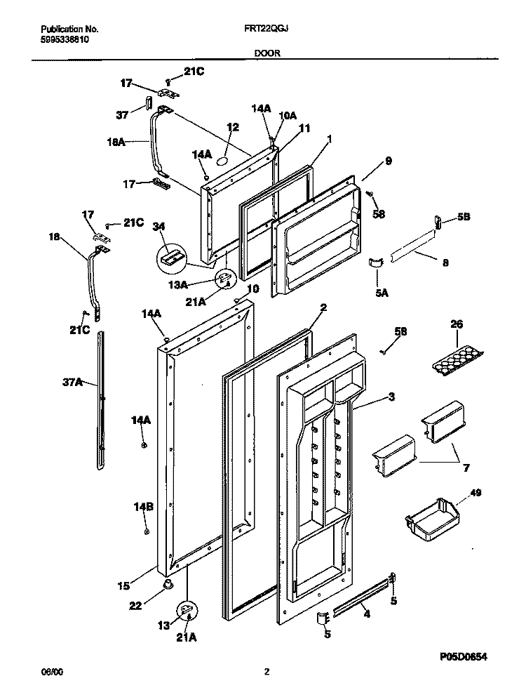 DOOR Diagram and Parts List for FRT22QGJD2  Frigidaire Refrigerator