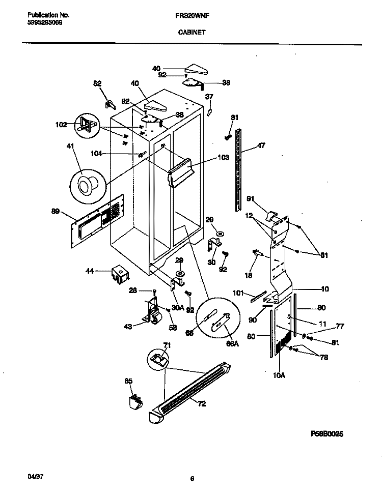 CABINET Diagram and Parts List for FRS20WNFD0  Frigidaire Refrigerator