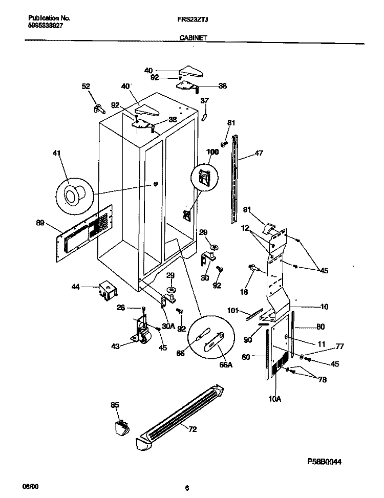 CABINET Diagram and Parts List for FRS23ZTJQ0  Frigidaire Refrigerator