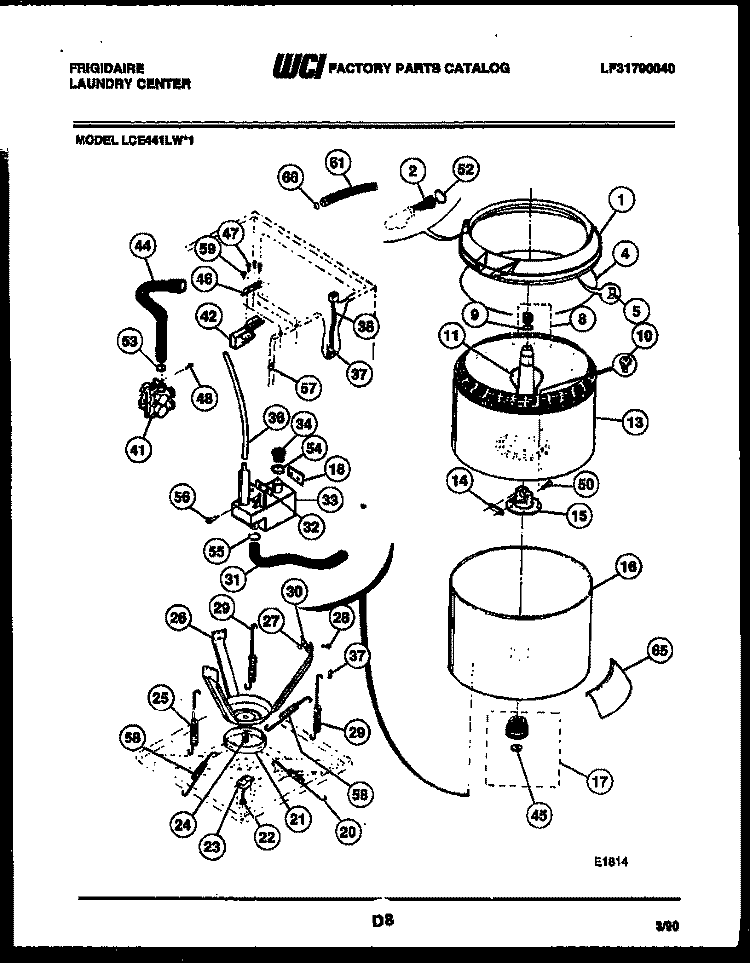 TUBS, WATER VALVE AND LID SWITCH Diagram and Parts List for LCE441LW1  Frigidaire Washer