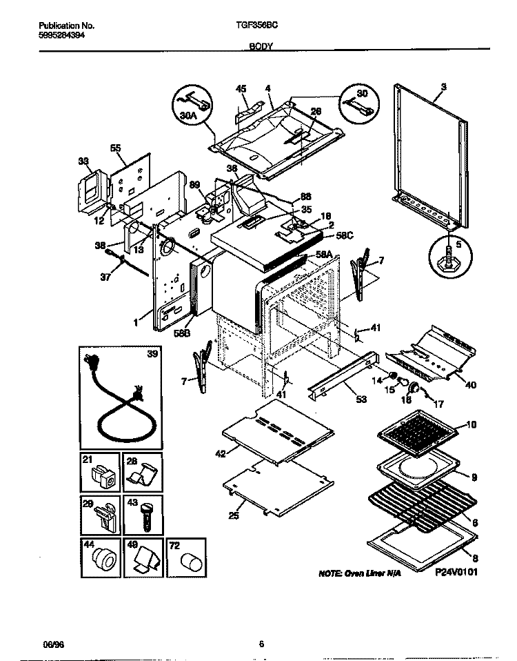 BODY Diagram and Parts List for TGF356BCWD  Tappan Range