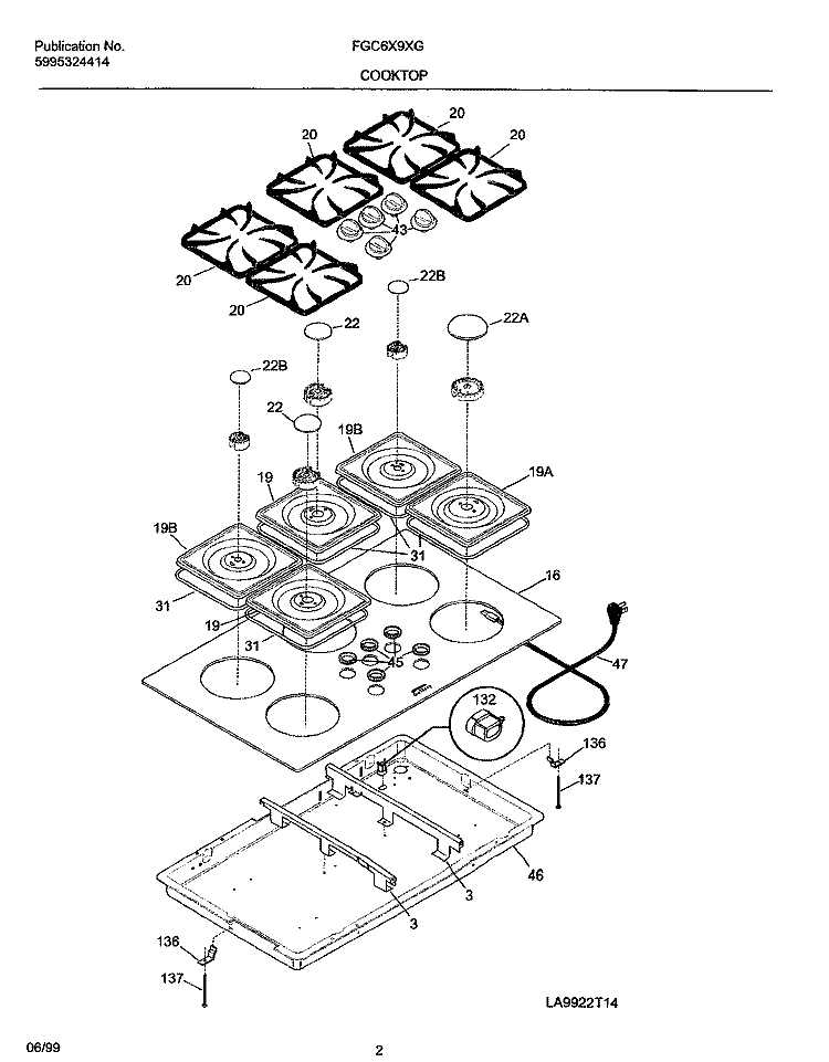 COOKTOP Diagram and Parts List for FGC6X9XGSA  Frigidaire Cooktop