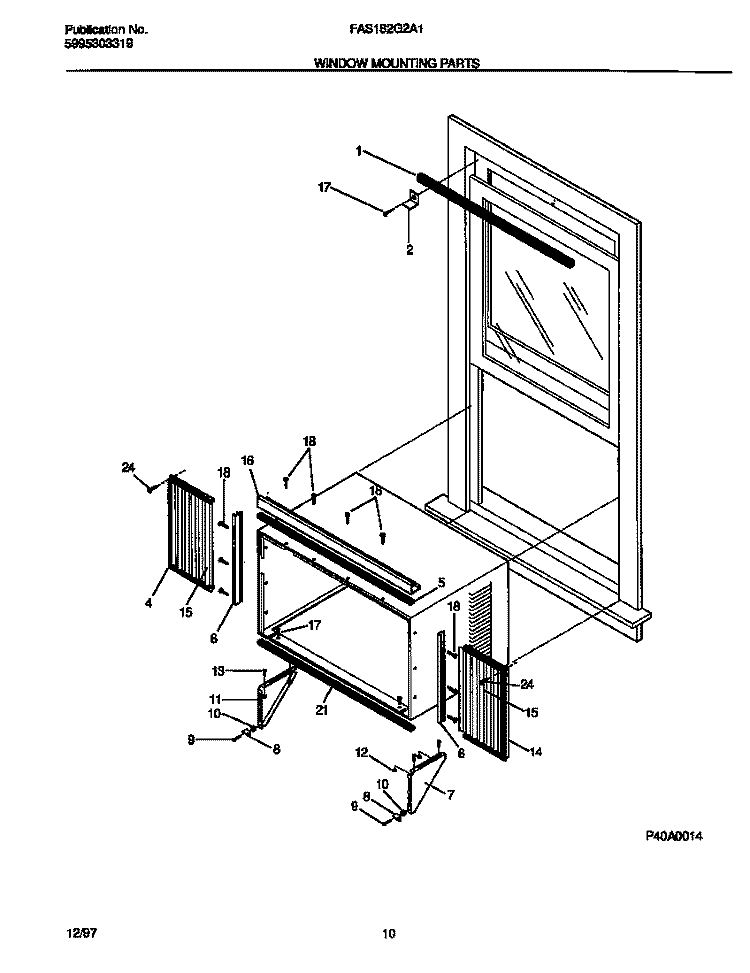 WINDOW MOUNTING PARTS Diagram and Parts List for FAS182G2A1  Frigidaire Air Conditioner