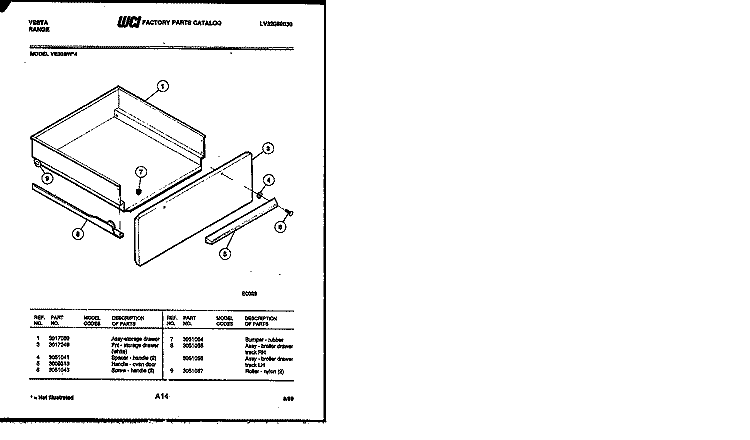DRAWER PARTS Diagram and Parts List for VE30BW4  Tappan Range