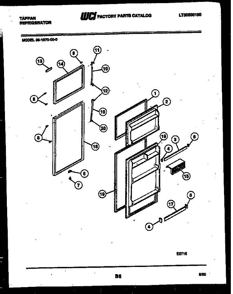 DOOR PARTS Diagram and Parts List for 95-1970-23-00  Tappan Refrigerator