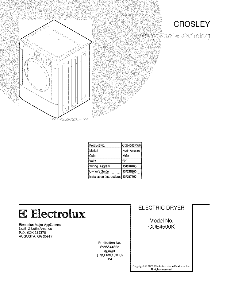 COVER Diagram and Parts List for CDE4500KW0  Crosley Dryer