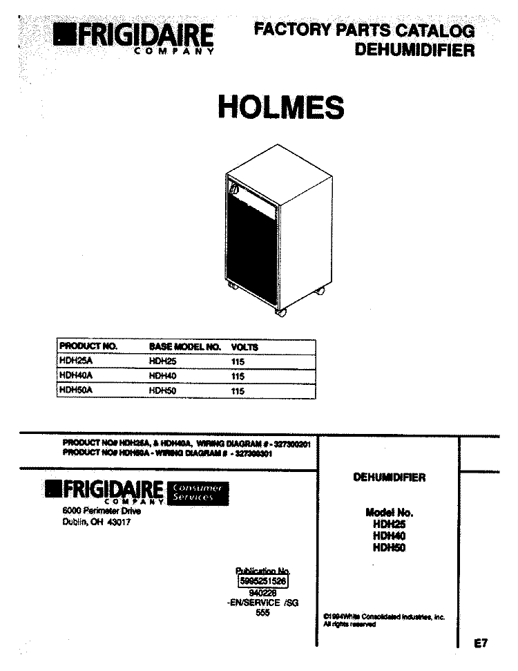 COVER Diagram and Parts List for HDH50A  Frigidaire Dehumidifier