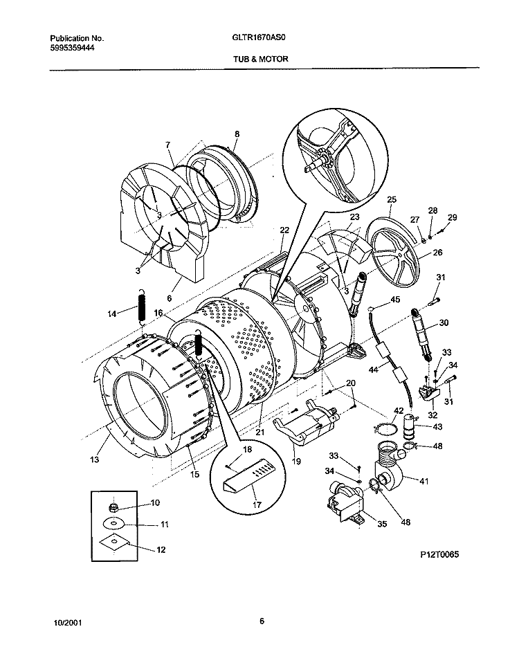 WSHR TUB, MOTOR Diagram and Parts List for GLTR1670AS0  Frigidaire Washer