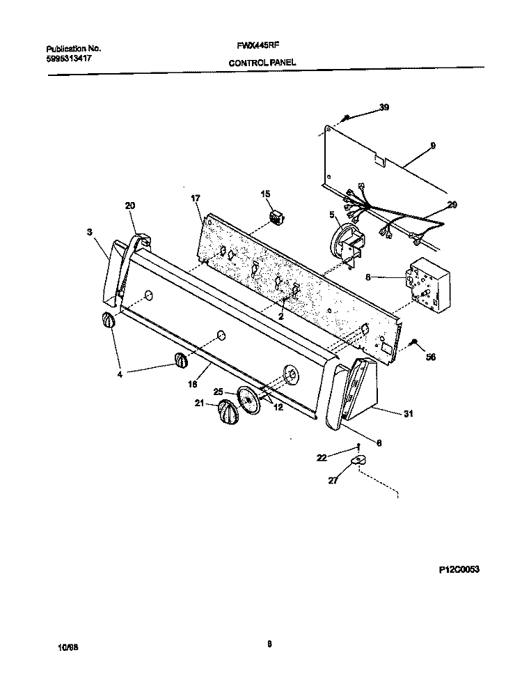 P12C0053 CONTROL PANEL Diagram and Parts List for FWX445RFS2  Frigidaire Washer